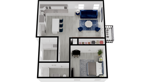 Floor plan for 1 bed, 1 bath, 642 sqft
